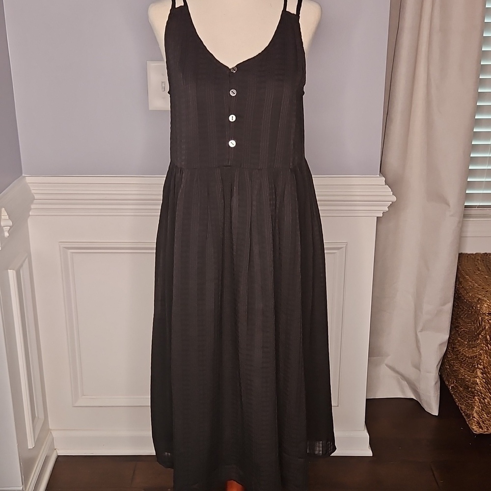 LOFT Black Midi Sundress with Button Front - Picture 2 of 10